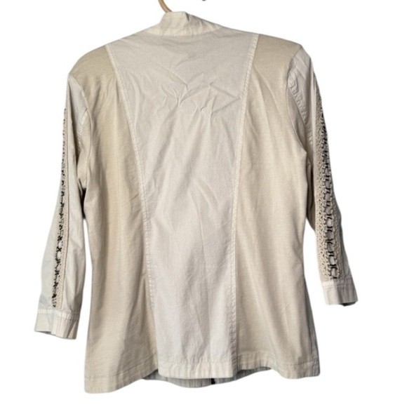 XCVI Wearables Neutral Beige Crochet Trim Sleeve Details Stretch Side Jacket S - Picture 13 of 16